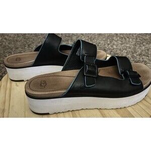 UGG Hanneli Black Leather Platform Flip Flops Sandals Sz US 8.5